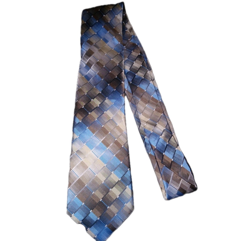VAN HEUSEN Blue & Browns Square Grid Neck‎ Tie